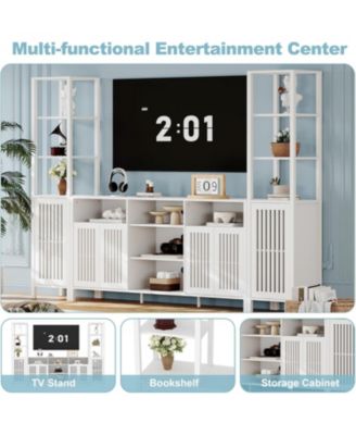 Farmhouse TV Stand for TVs Up to 70 in, Entertainment Center with Bookshelves, Media Center