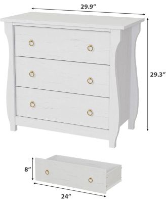 3 Drawer Dresser, Modern Dresser for Bedroom, White Chest of Drawer with Black Metal Ring Pull Handles, Wooden Storage Cabinet for Living Room