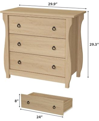 3 Drawer Dresser, Modern Dresser for Bedroom, White Chest of Drawer with Black Metal Ring Pull Handles, Wooden Storage Cabinet for Living Room