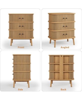 3 Drawer Dresser, Chest of Drawers for Bedroom, Mid Century Modern Nightstand, Spacious Storage Wicker Dresser