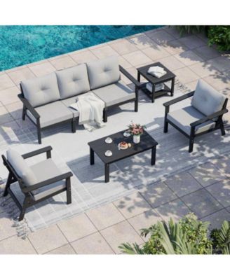7-Piece HDPE Patio Conversation Seating Set with Cushions