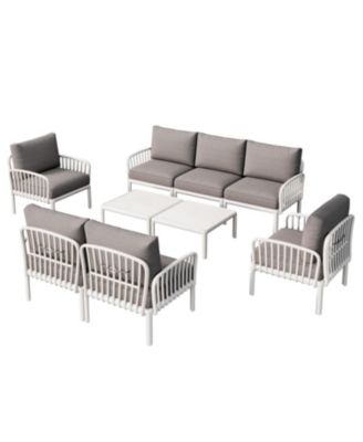 9 Piece Modern Outdoor Patio Sectional Conversation Set with Two Square Coffee Tables Waterproof Thick Cushions