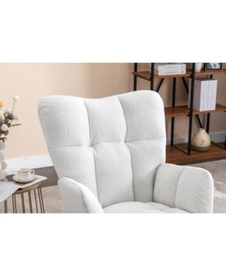 Ivory Teddy Fabric Nursery Rocking Glider Chair with Wooden Frame Metal Base Rocking Legs 250 LBS Capacity for Living Room Bedroom