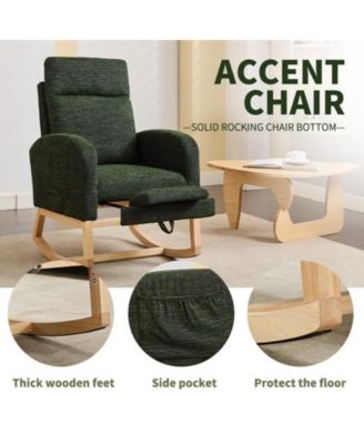 Modern Accent Upholstered Nursery Glider Rocking Chair with Solid Wood Legs Side Pocket High Backrest 300LBS Capacity for Living Room