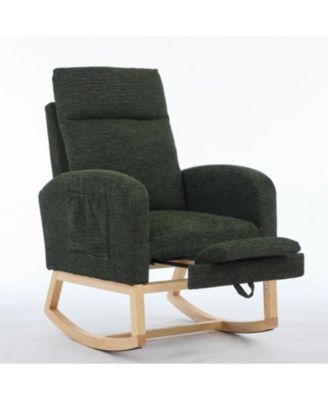 Modern Accent Upholstered Nursery Glider Rocking Chair with Solid Wood Legs Side Pocket High Backrest 300LBS Capacity for Living Room