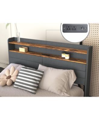 Queen Bed Frame with 4 Storage Drawers, LED Light, and Charging Station