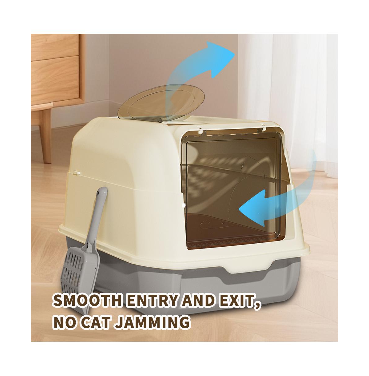 Aostirmotor Double-Door Cat Litter Box, Easy In & Out – Grey