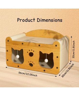 Multi-Functional Wooden Cat Bed with Scratching Pad & Interactive Toys