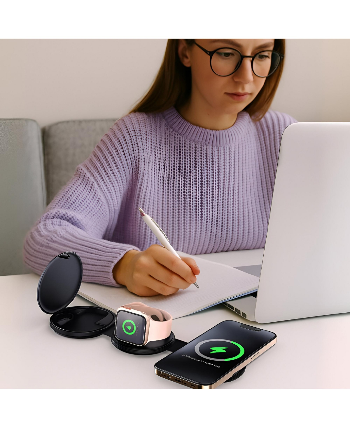 Pursonic Power & Sound Essentials Bundle – 5-in-1 Folding Wireless Charging Station + True Wireless Earbuds
