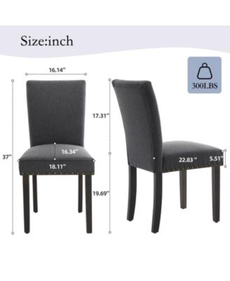 Set of 2 Upholstered Parsons Dining Chairs, Nailhead Trim Fabric Kitchen Chairs with Solid Wood Legs