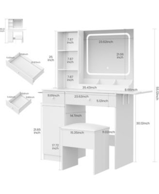 White Foldable Lighted Vanity Desk, Space-Saving Makeup Table for Small Apartments