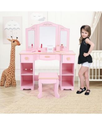 Pink Kids Princess Luxury Vanity Set, Perfect Gift Dressing Table with Coordinating Stool