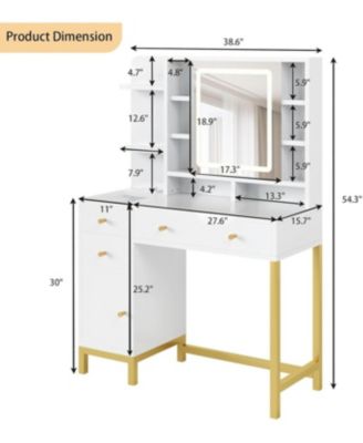 White LED Lighted Makeup Desk, Dressing Table with Built-in Power Outlet
