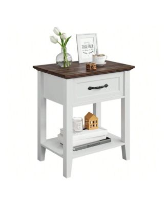 2-Tier Drawer Nightstand End Table, Storage Shelves Side Table for Living Room Study Room Bedroom