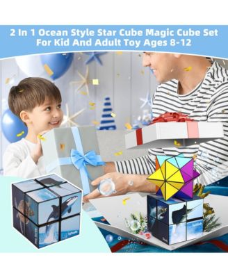 2-in-1 Ocean Split Magic Cube, Transformable Fidget Toy, Morphs into Star & More