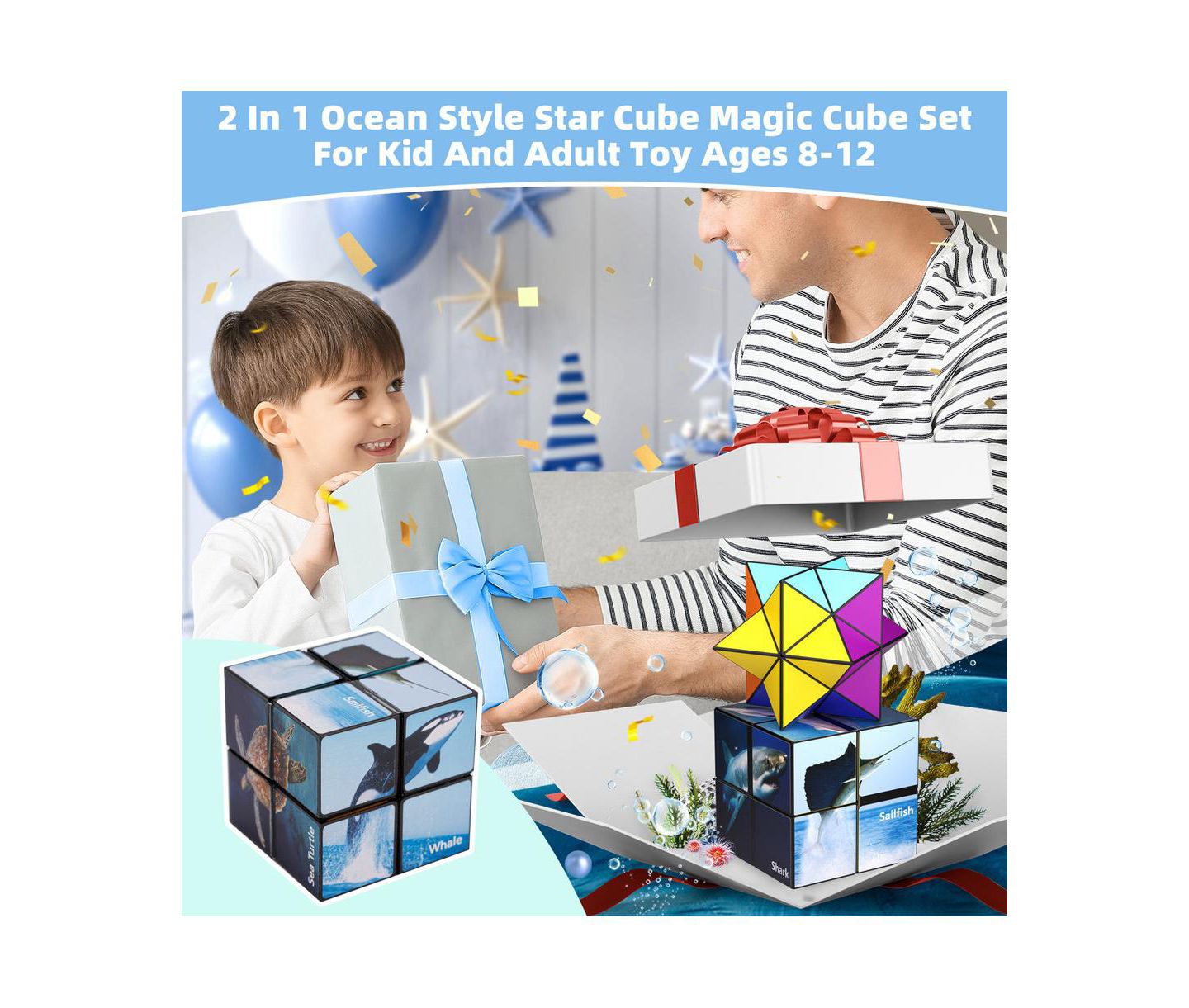 Детский пазл Bruce & Shark 2-in-1 Ocean Split Magic Cube Puzzle, Ages 8+, цвет: Розовый — фото 2