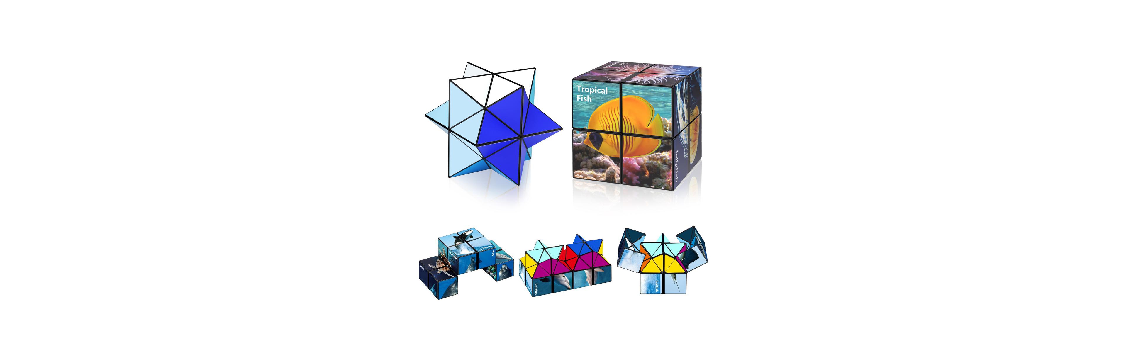 Bruce & Shark 2-in-1 Ocean Split Magic Cube, Transformable Fidget Toy, Morphs into Star & More