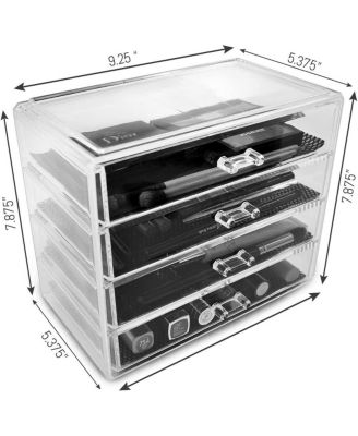 4 Drawer Clear Makeup Organizer and Storage for Cosmetics, Jewelry and more Clear Makeup Organizer for Vanity, College Dorm
