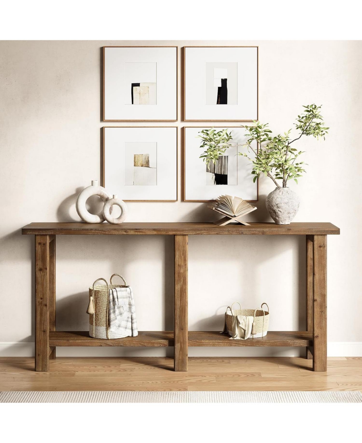 Tribesigns Solid Wood Console Table, 70.9-Inch Extra Long Wooden Sofa Table Behind Couch, Natural Brown