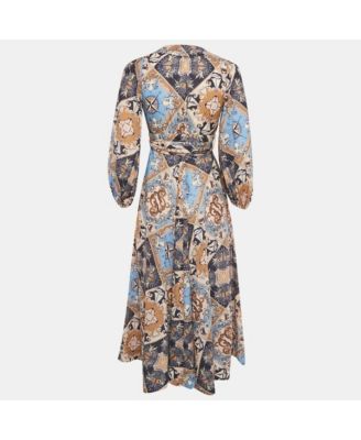 Women's Multicolour Nautical Print Cotton Wrap Midi Dress