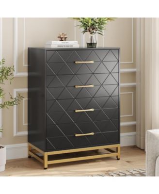 Dresser for Bedroom with 4 Drawer, Modern Dressers Chest of Drawers, with Wide Drawers and Metal Handles