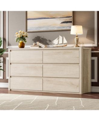 6 Drawer Dresser for Bedroom, Wide Wood Chest of Drawers Handle Free, Large Modern Dresser Storage Cabinet for Living Room, Hallway