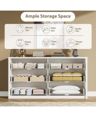 6 Drawer Dresser for Bedroom, Wide Wood Chest of Drawers Handle Free, Large Modern Dresser Storage Cabinet for Living Room, Hallway