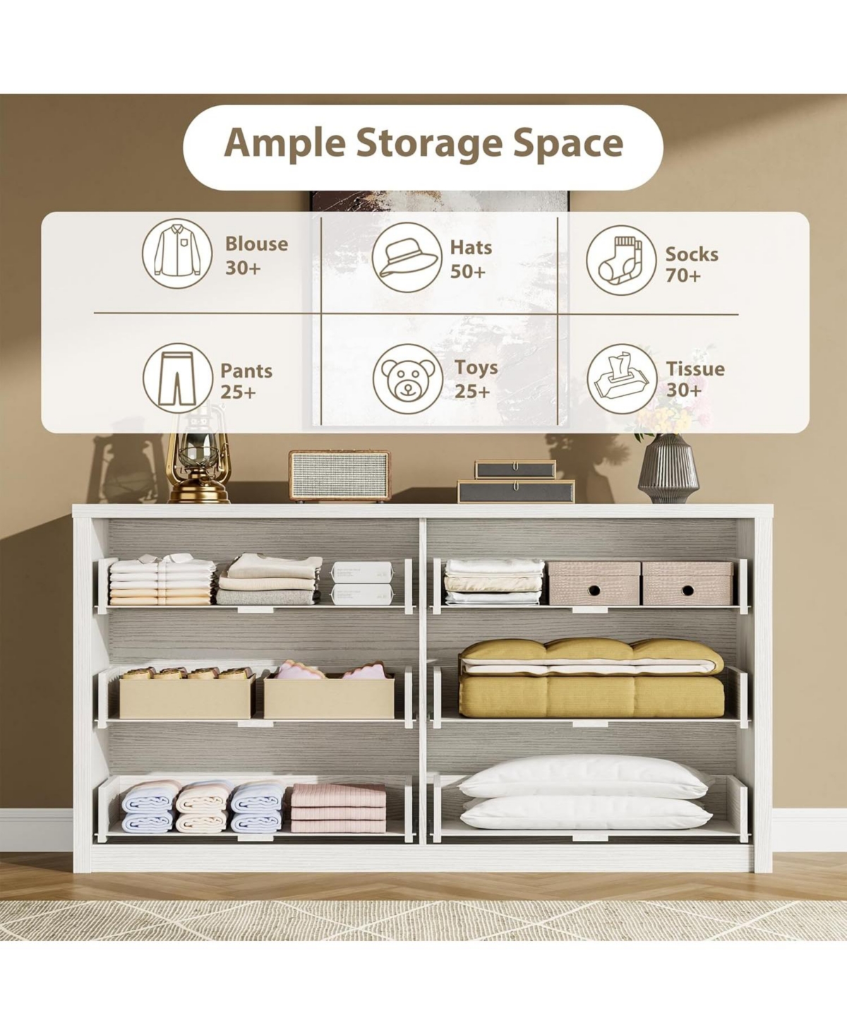 gaomon 6 Drawer Dresser for Bedroom, Wide Wood Chest of Drawers Handle Free, Large Modern Dresser Storage Cabinet for Living Room, Hallway