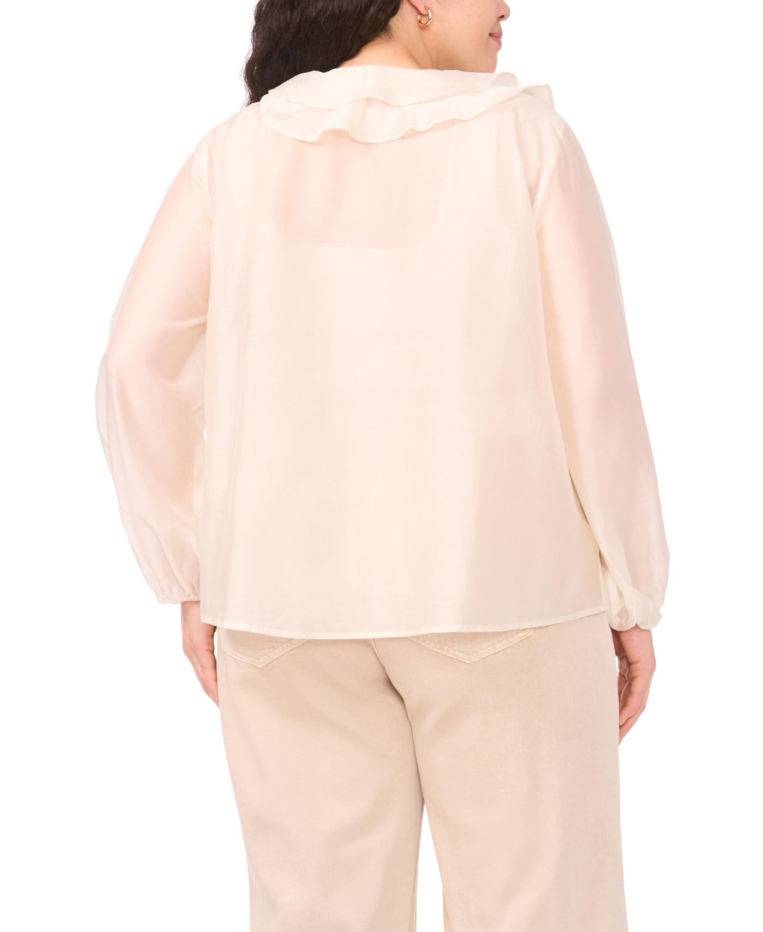 Plus Size Ruffle Front Long-Sleeve Blouse