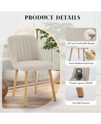 Set of 4 Fabric Upholstered Dining Chairs, Curved Backrest Kitchen Side Chairs with Solid Oak Legs