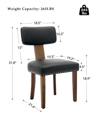 Set of 2 Leather Upholstered Dining Chairs, Curved Backrest Seating for Kitchen & Dining Room