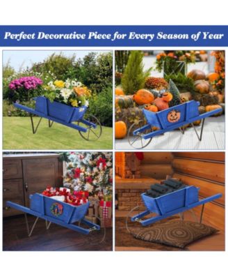 Wooden Wagon Planter Decorative Indoor/Outdoor Rustic Flower Cart with Wheel