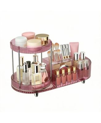 360 Silent Rotating Makeup Organizer: 2 Perfume Trays, 5 Compartments, Multi-Use