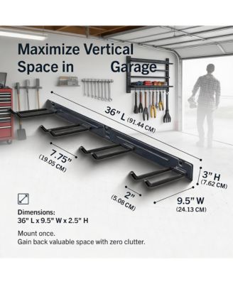Wall-Mounted Garden Tool Rack - 4 Hooks, Heavy-Duty Steel, 250lb Capacity
