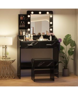 Lighted Mirror Dressing Table, Sophisticated Makeup Vanity Desk for Bedrooms