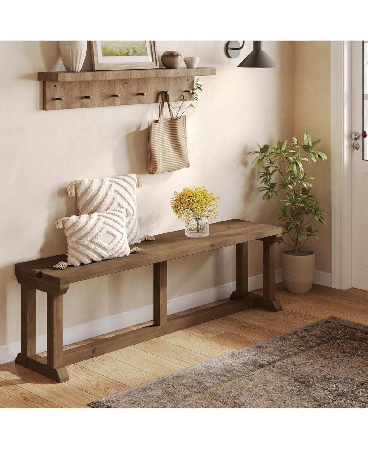 Tribesigns 59" Farmhouse Entryway Bench, Bed Seat