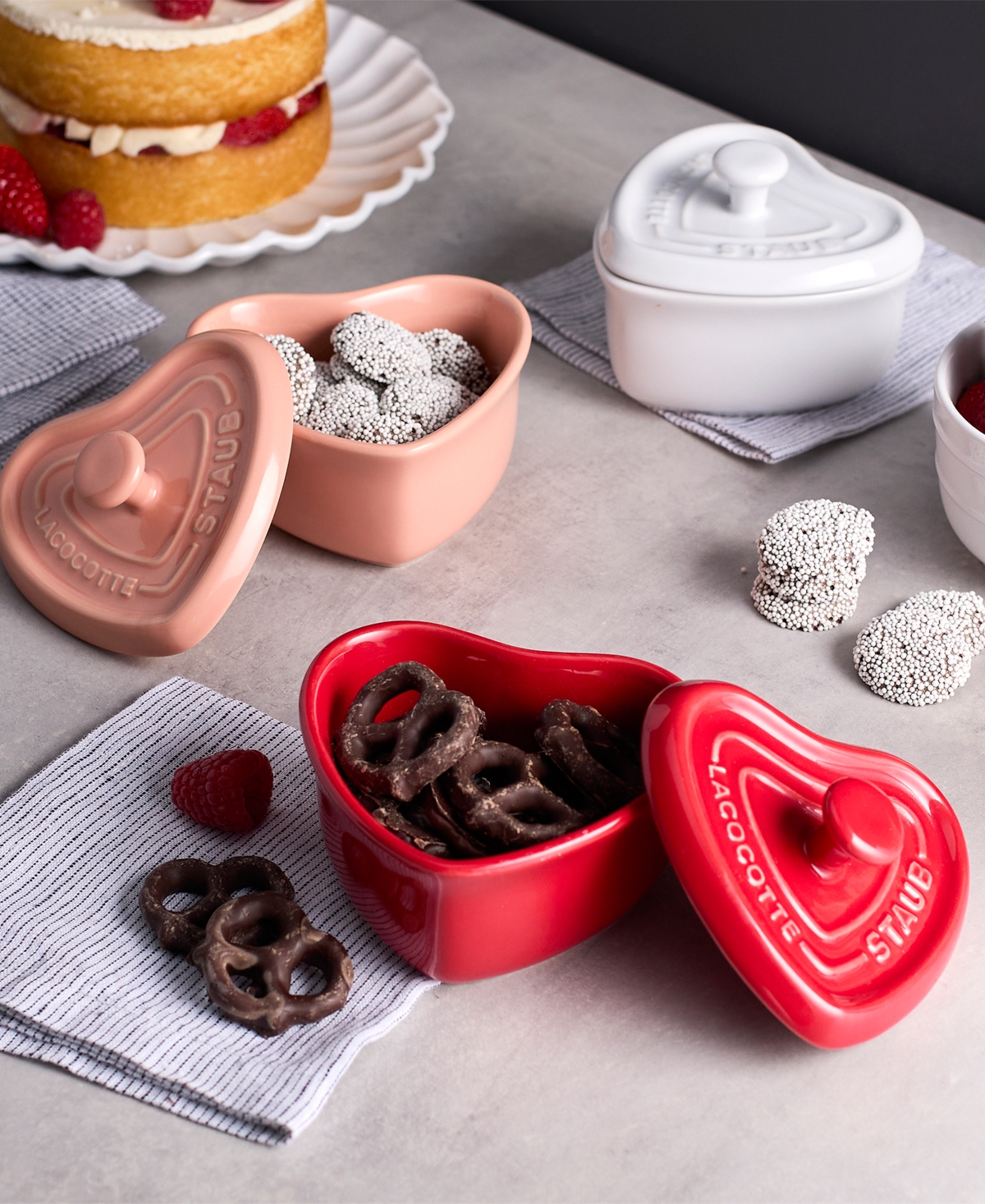 Staub Stoneware 3-Pc. Mini Heart Cocotte Set