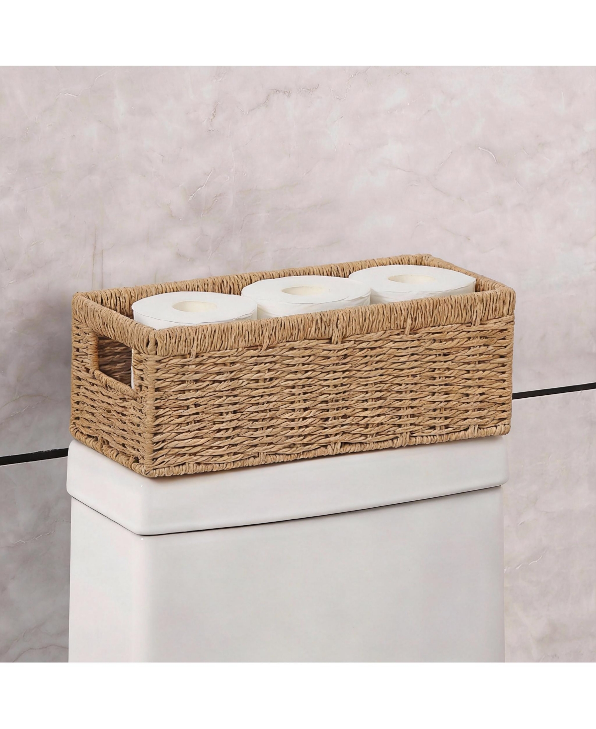 Yigii Handwoven Black Paper Rope Storage Baskets with Handles - 2 Pack