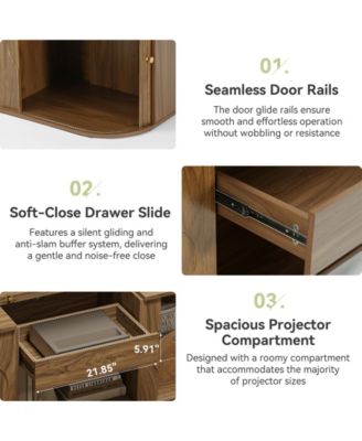 70-Inch Projector TV Stand, Entertainment Center with Storage, Mid-Century Modern Media Console