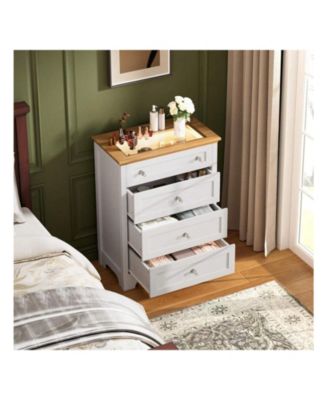White 4-Drawer LED Nightstand Dresser, Visible Glass Top Bedside Cabinet with Night Light for Bedroom