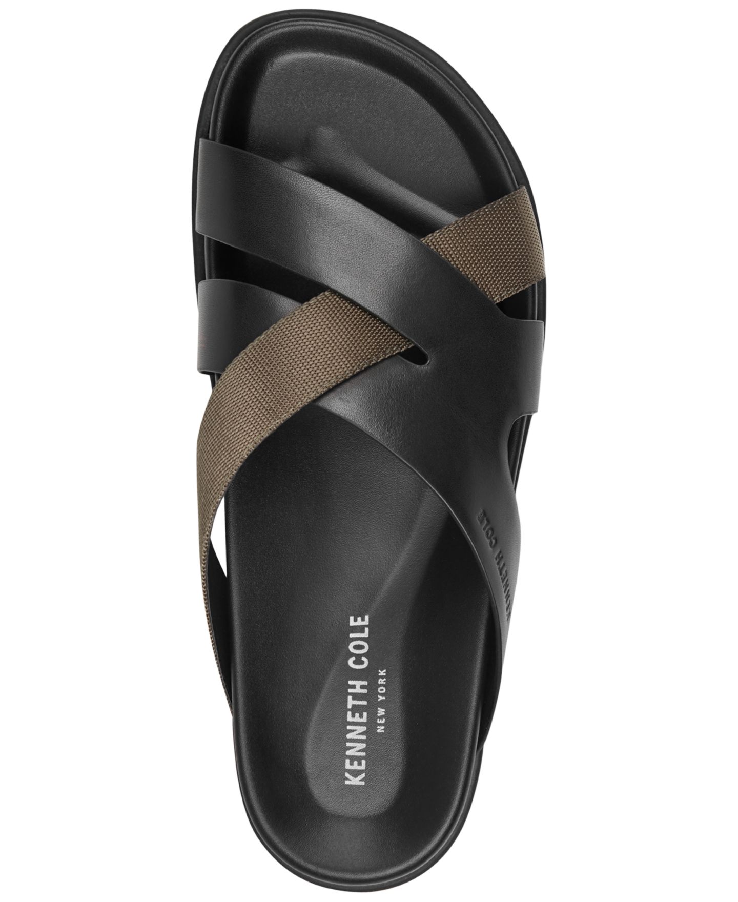 Мужские сандалии Kenneth Cole New York Wassen Round Toe Dress Sandals, цвет: Чёрный / Оливковый кожаный — фото 4