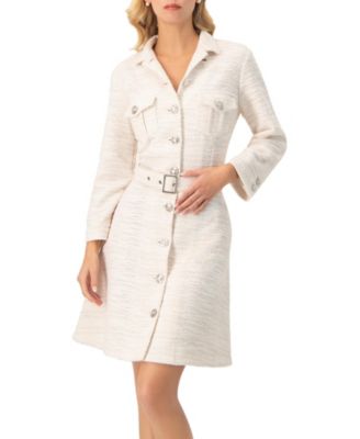Women's Tweed Belted Button Down Dress