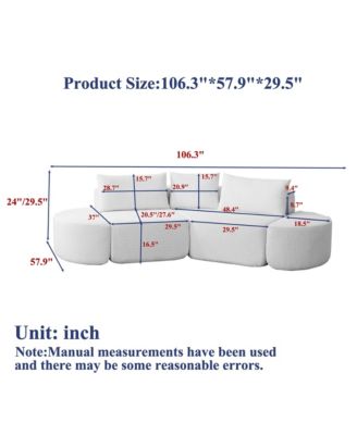 106.3" V-Shaped Modular Sectional Sofa Set, Chenille Couch with 3 Cushions & 2 Armless Ottomans