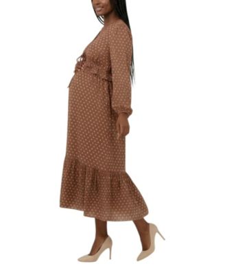 Puff Sleeve Ruffle Midi Dress - Motherhood