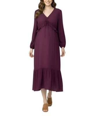 Puff Sleeve Ruffle Midi Dress - Motherhood