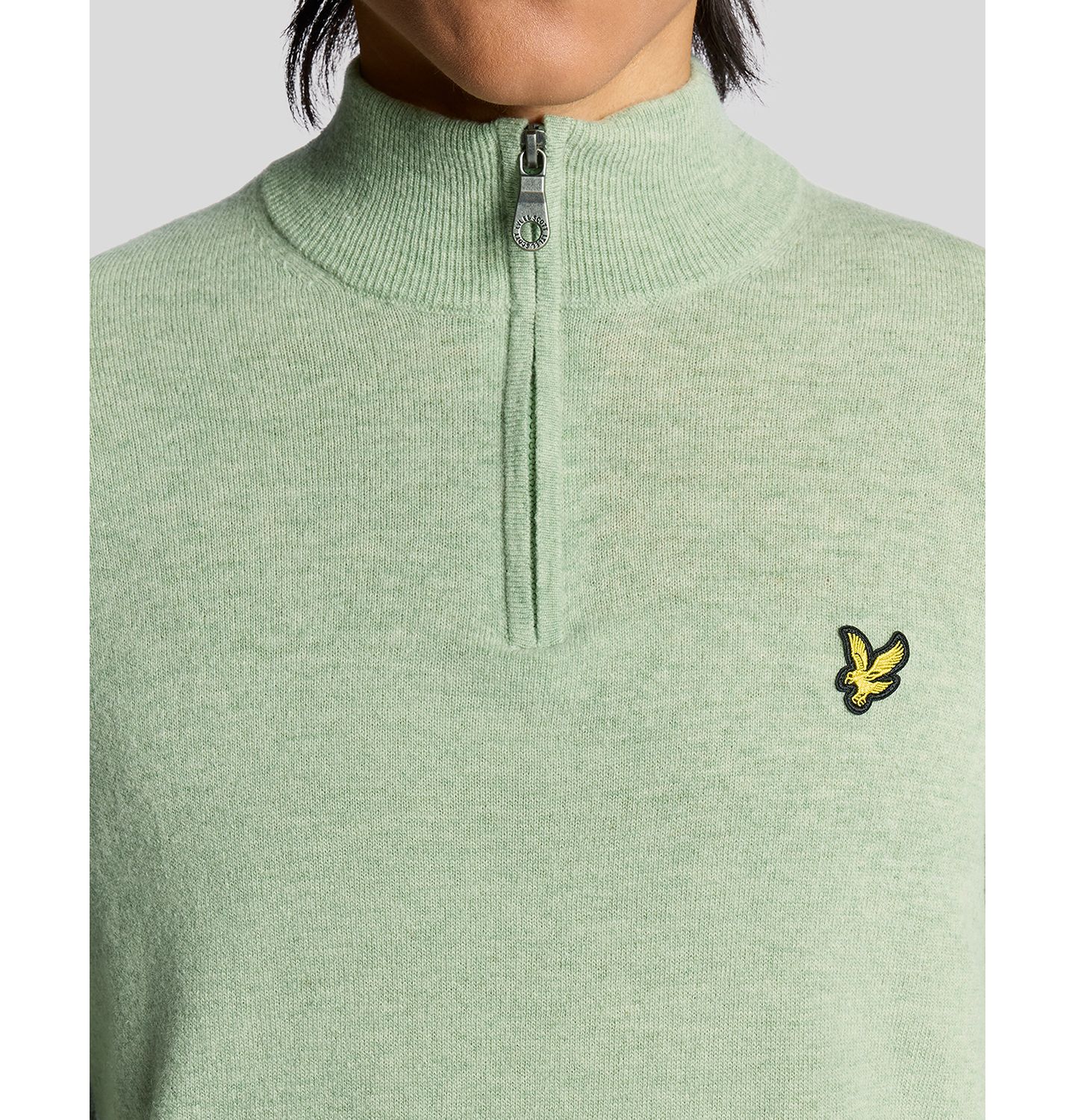 Мужской свитер Lyle & Scott Lambswool Blend Quarter Zip, цвет: Мятный меланжевый — фото 7