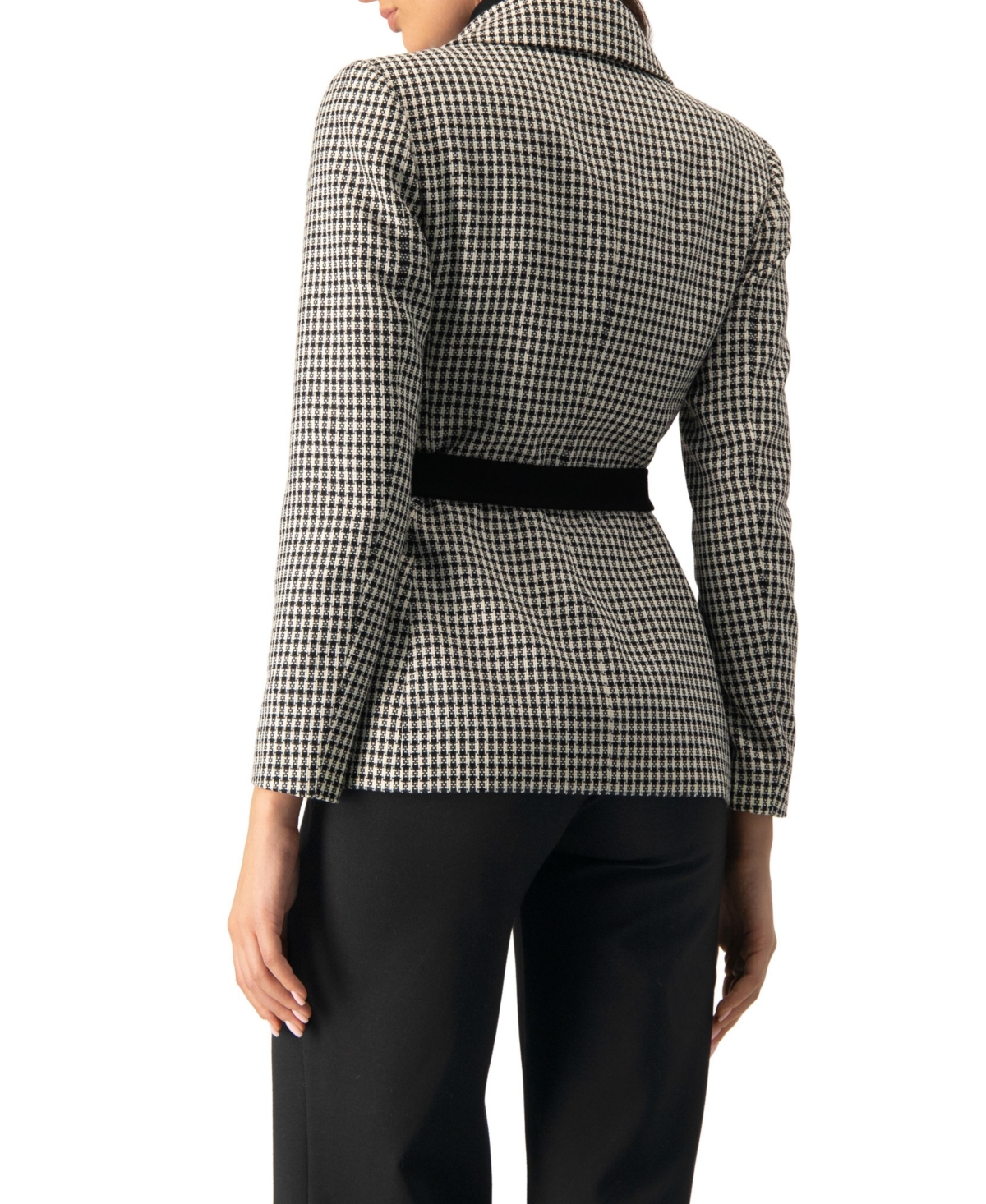 Ivonne Women's Belted Checkered with Pockets Blazer