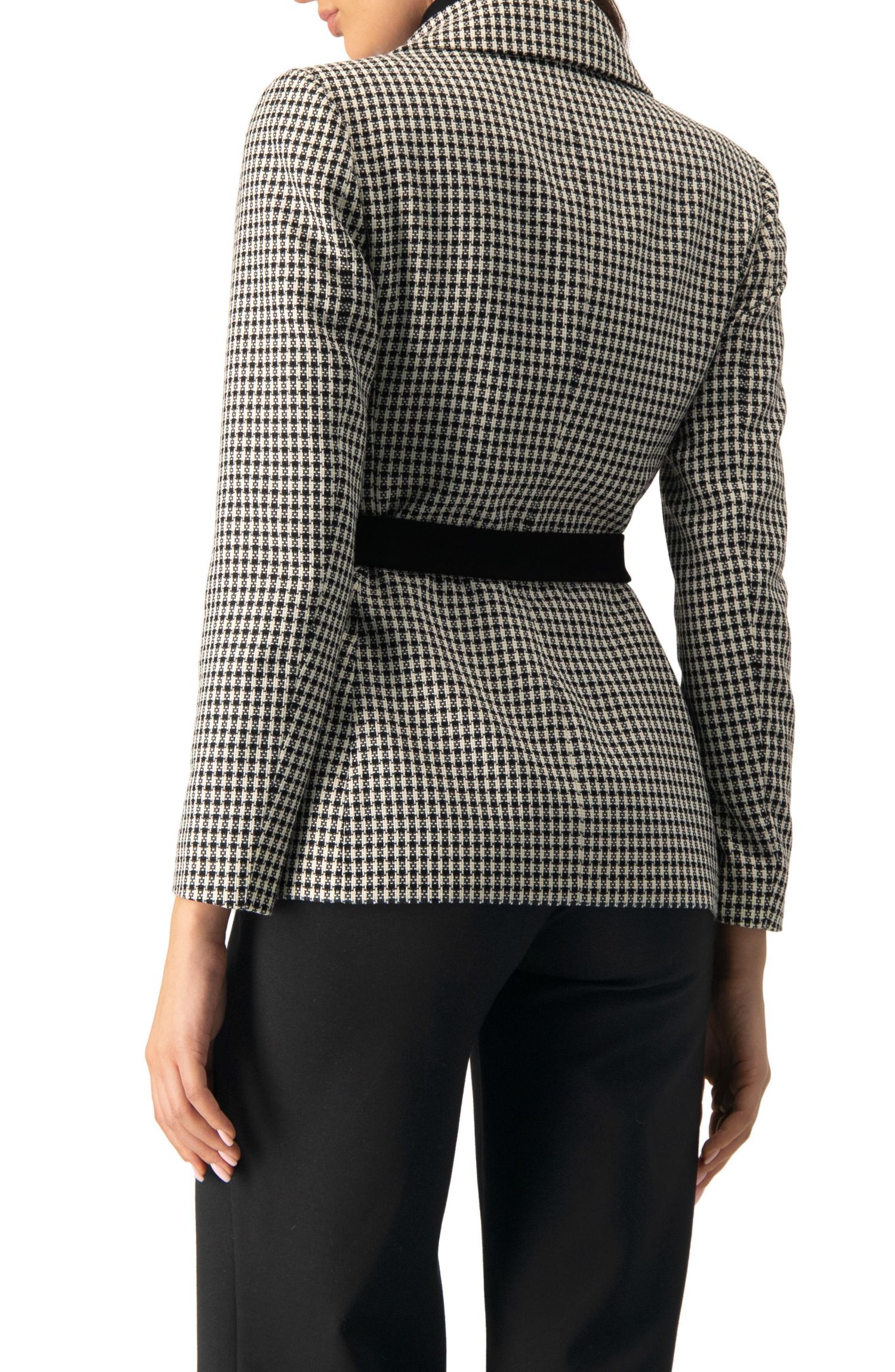 Women's Belted Checkered with Pockets Blazer