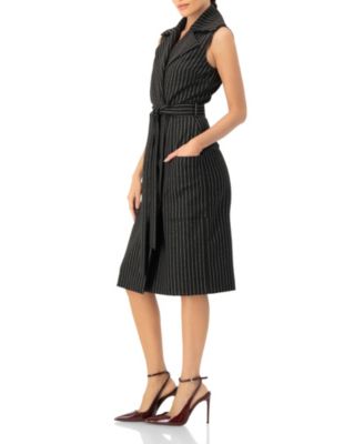 Women's Double-Breasted Striped Midi Dress