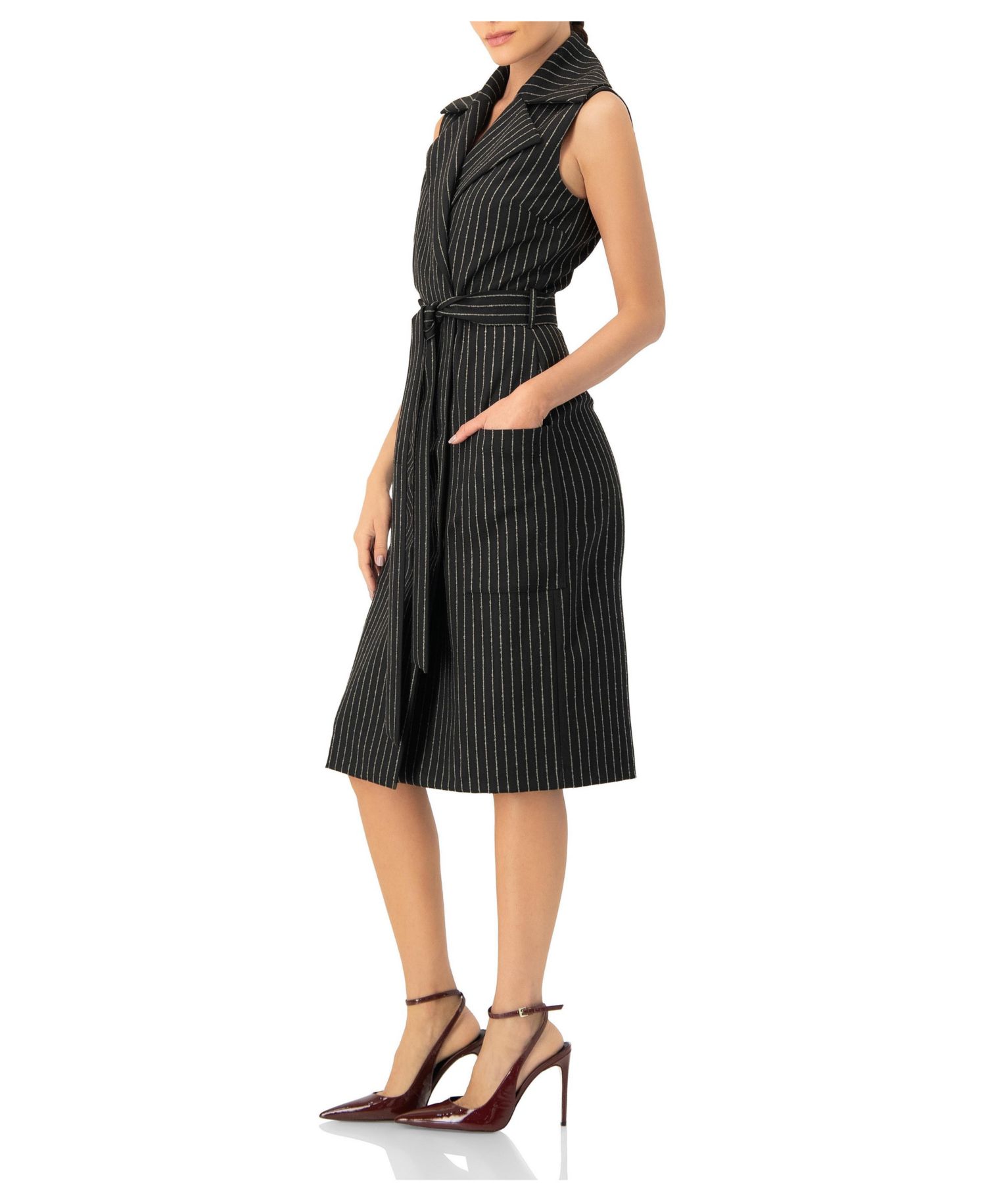 Women's Double-Breasted Striped Midi Dress